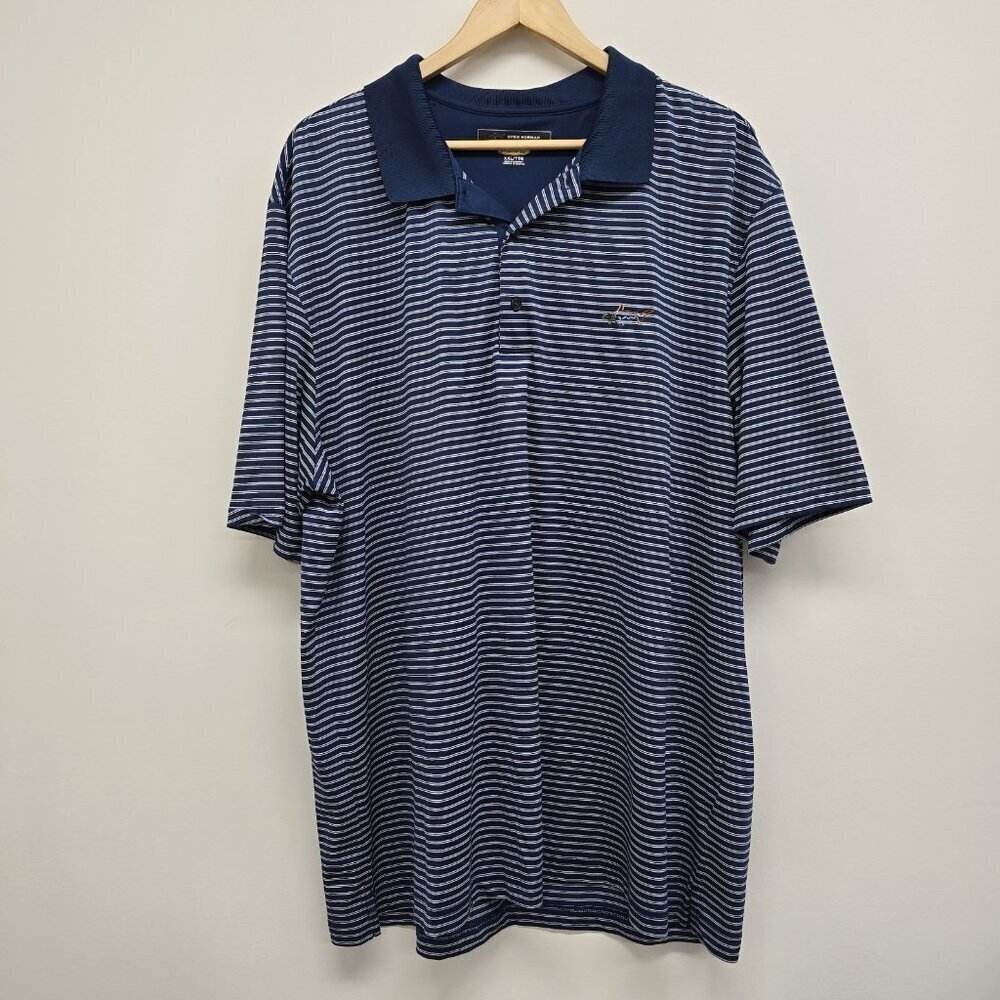 Greg Norman Play Dry Golf Polo Shirt Size XXL Performance Striped Navy White EUC